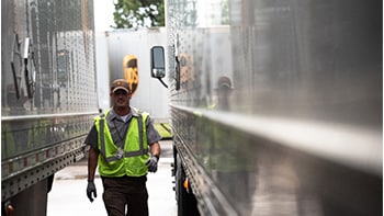 UPS Freight truck driver at loading depot