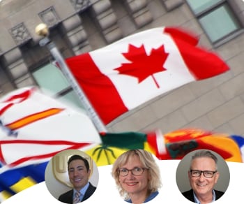 Canadian flags blowing in the wind