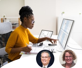 Woman analyzing statistics on computer