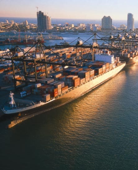 Container ship in harbor