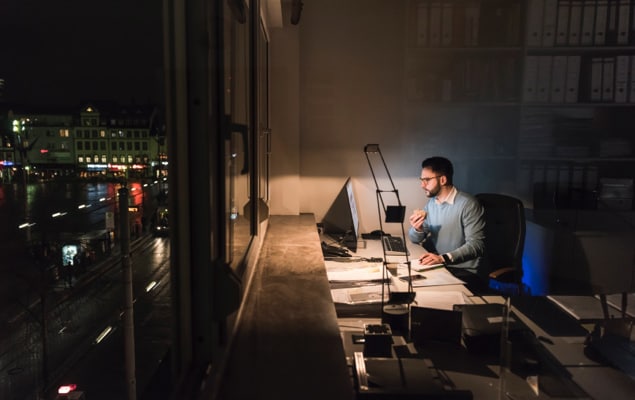 Man working late in office