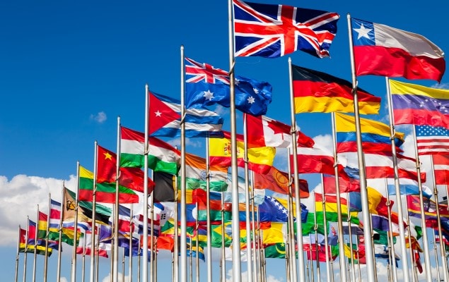 Flags of the world waving in the wind