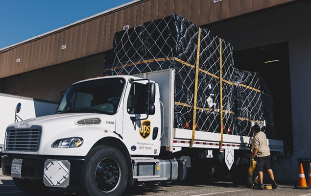 Freight truck unloading at warehouse