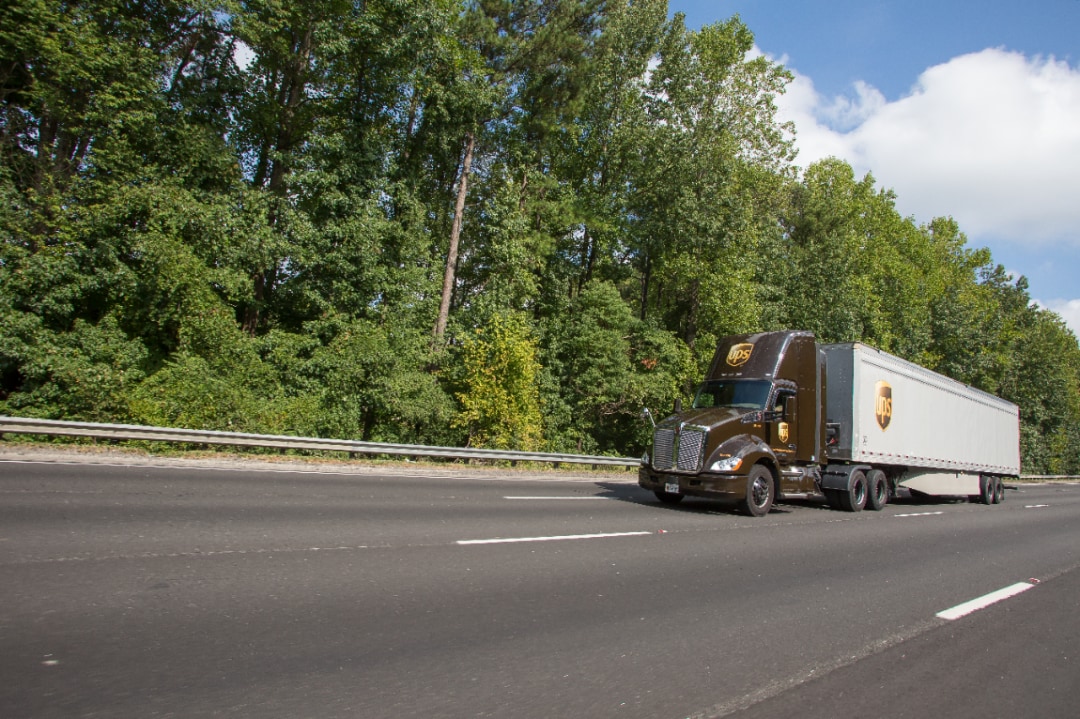 UPS Freight truck crossing border into Canada