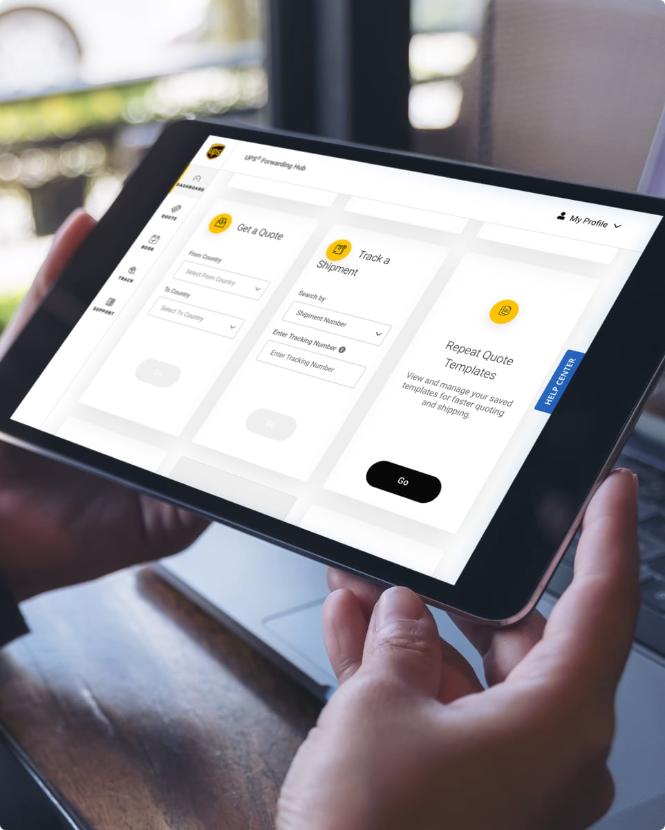 UPS® Forwarding Hub dashboard on tablet