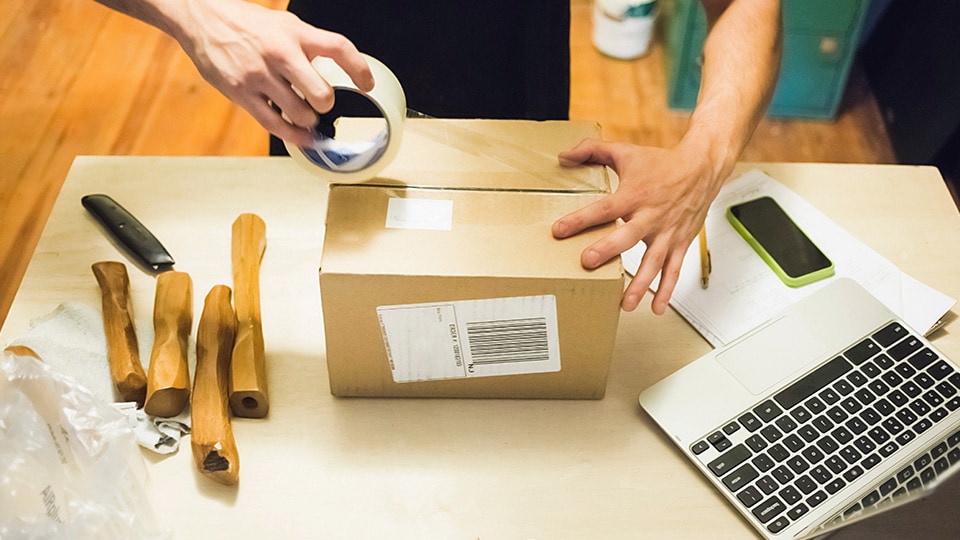 UPS package being taped